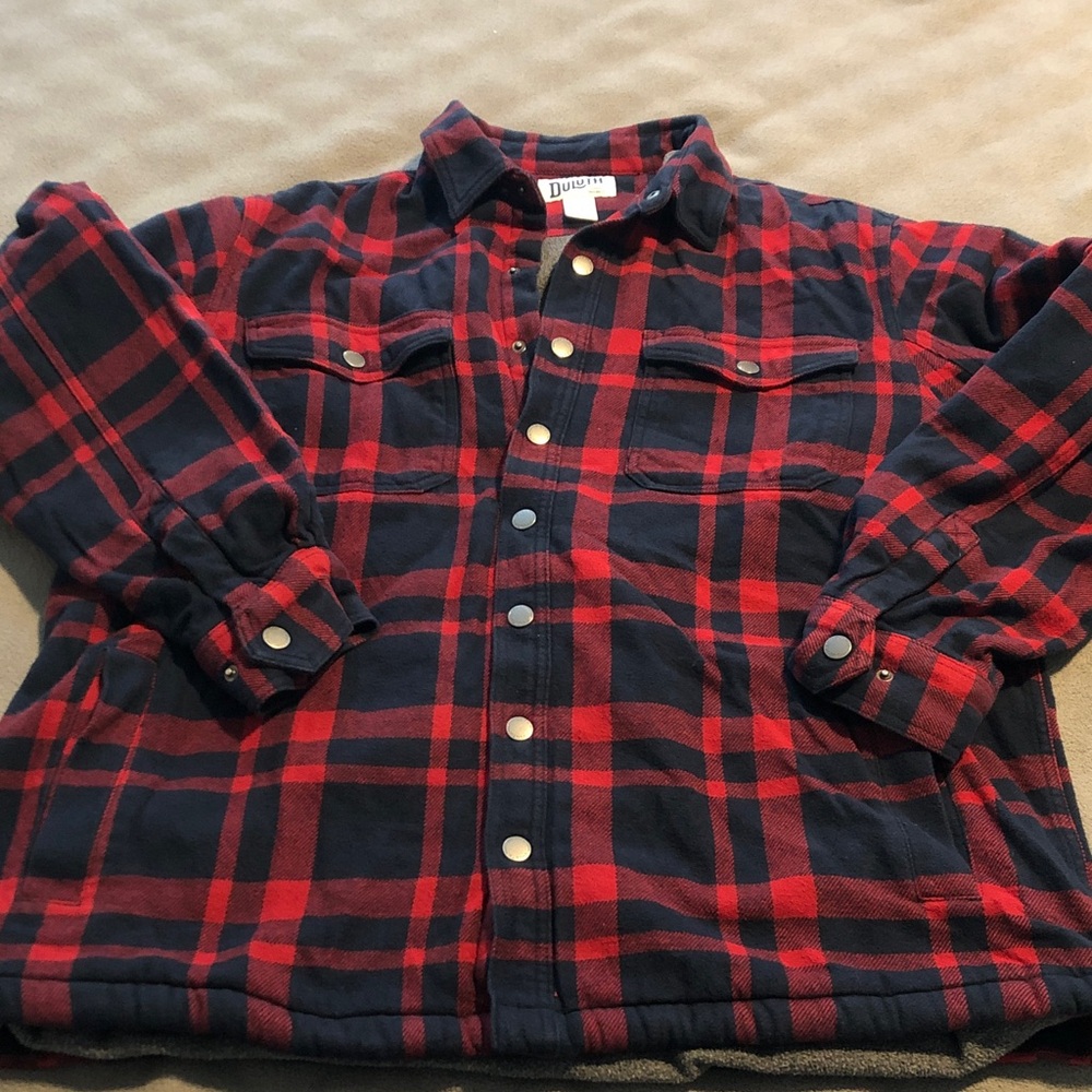 Duluth Trading Red Blue Buffalo Plaid Barn Chore Shacket Shirt Jacket Men’s XLT